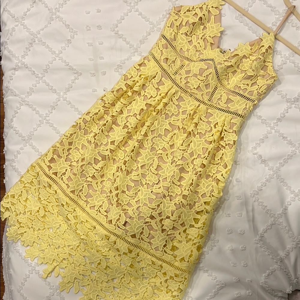 Guess Yellow Lace Midi Dress